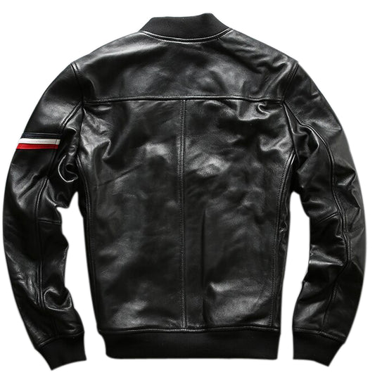 Men's Slim fit leather bomber jacket : The Lining bomber