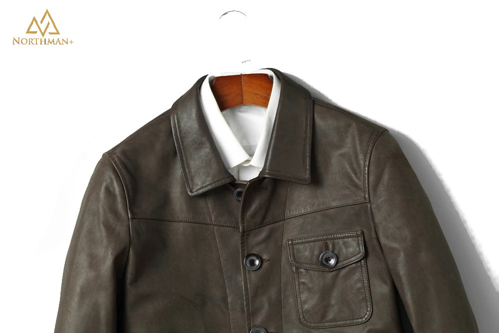 Lightning leather jacket in Olive by Northman+