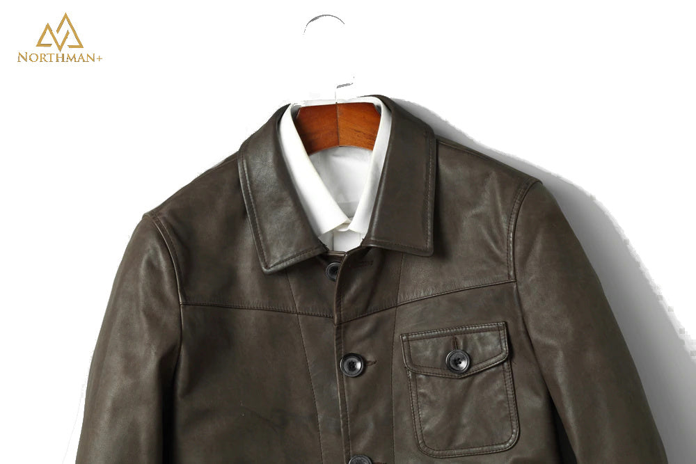 Lightning leather jacket in Olive by Northman+