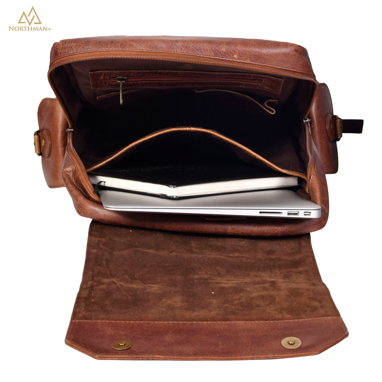 Mini multipocket backpack with flapped pocket in light brown