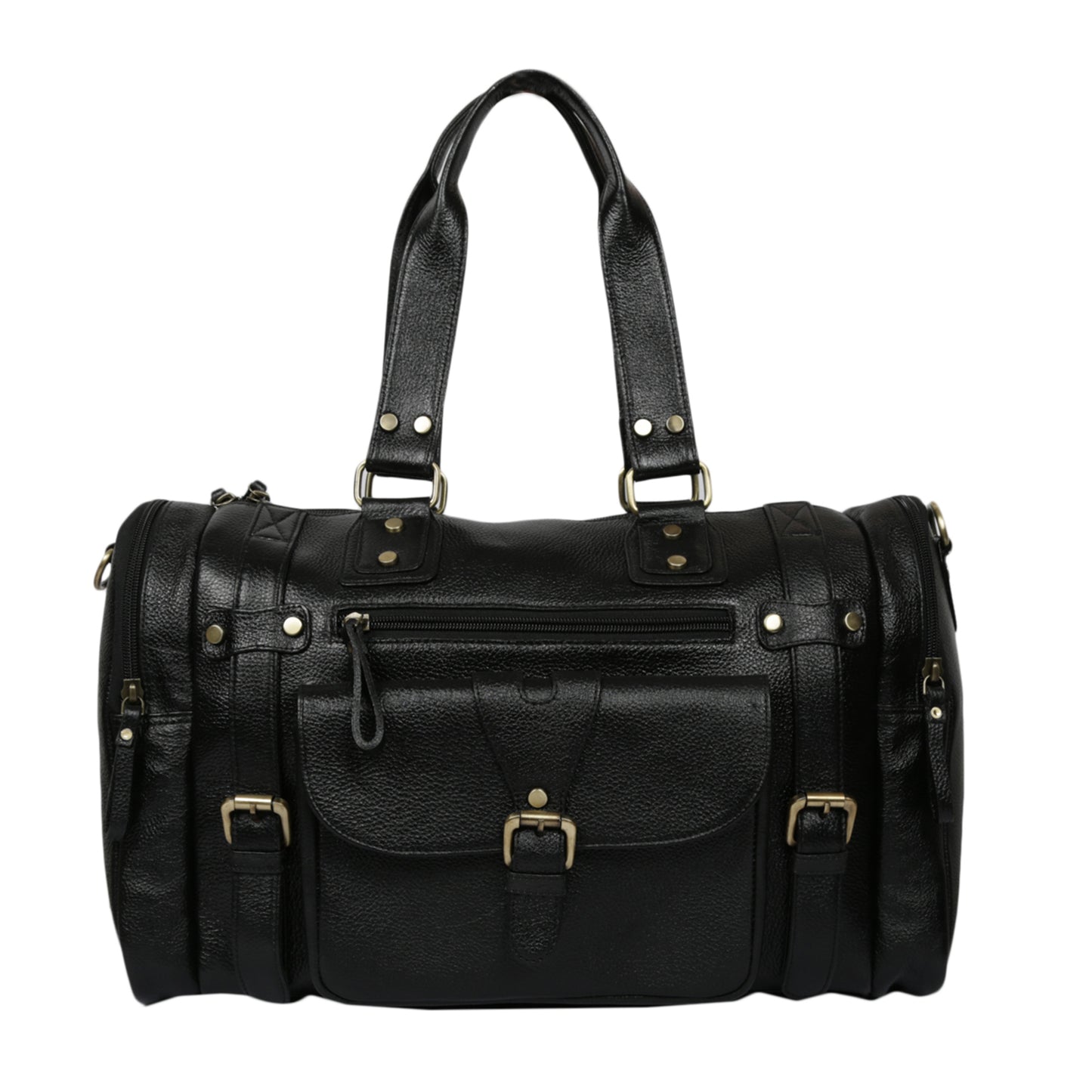 Leather Duffle Bag : Weekender In Jet black