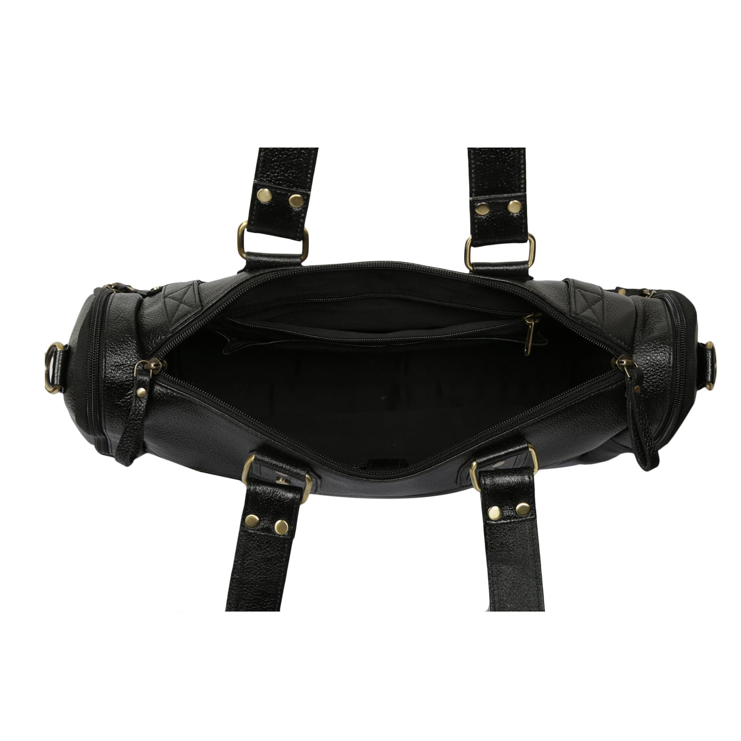 Leather Duffle Bag : Weekender In Jet black