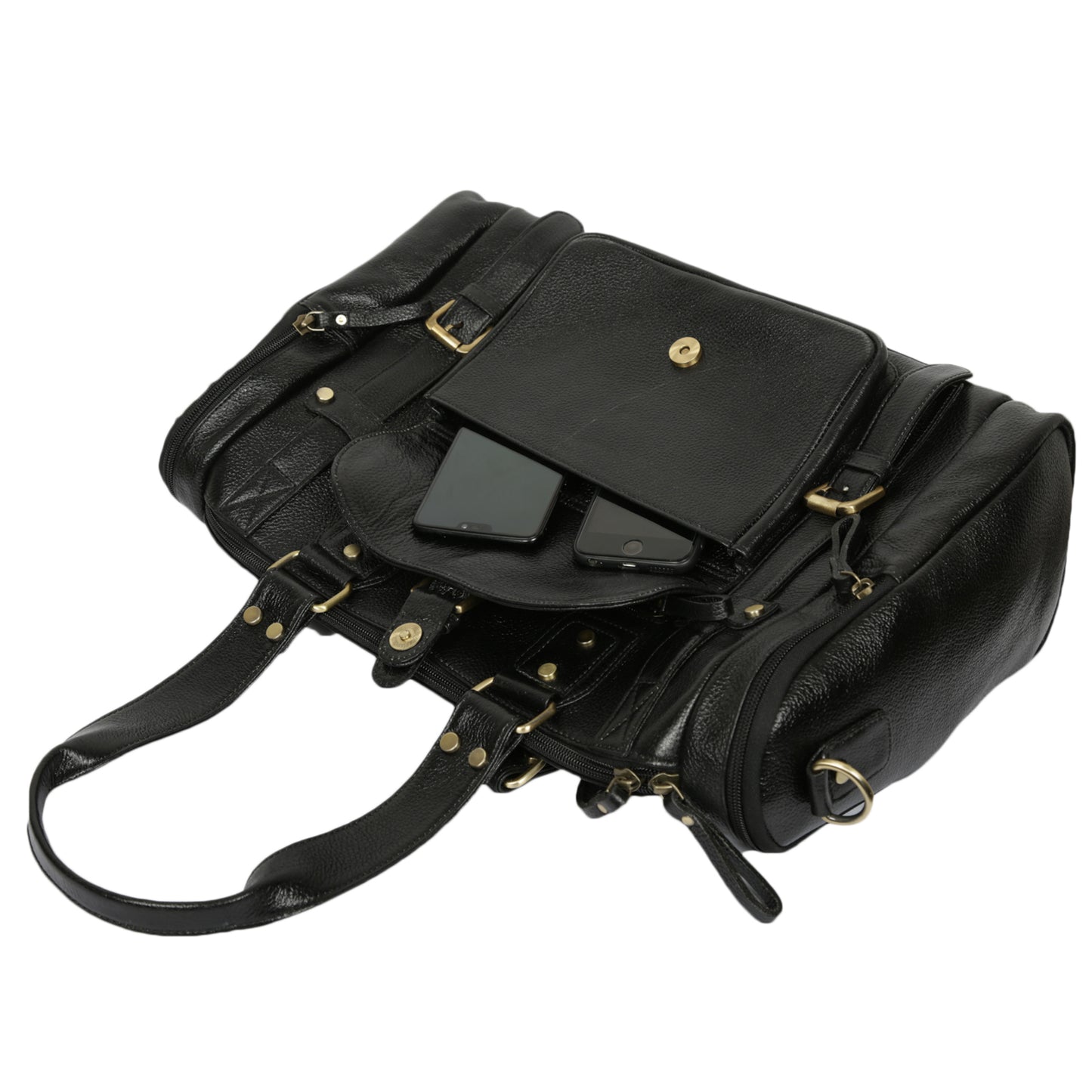 Leather Duffle Bag : Weekender In Jet black