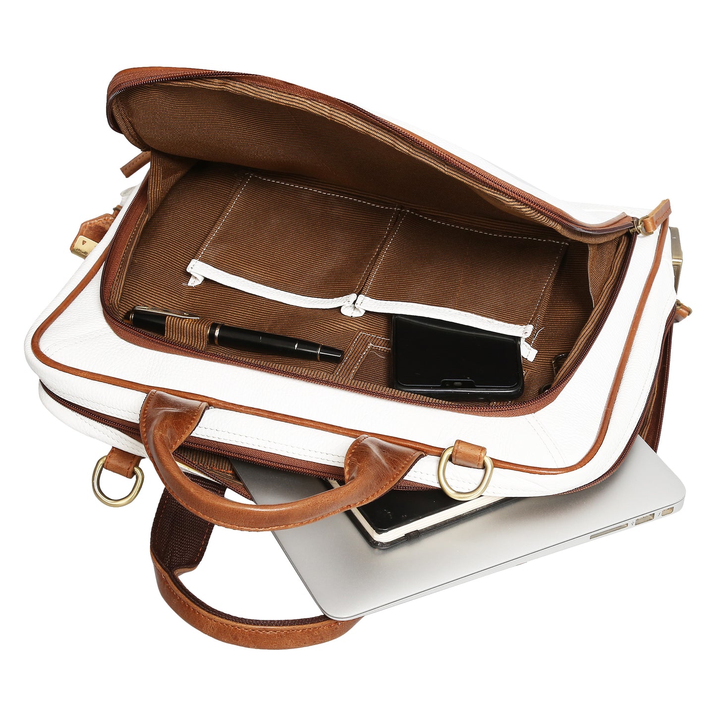 Leather Laptop Messenger Bag : The CEO Bag in White