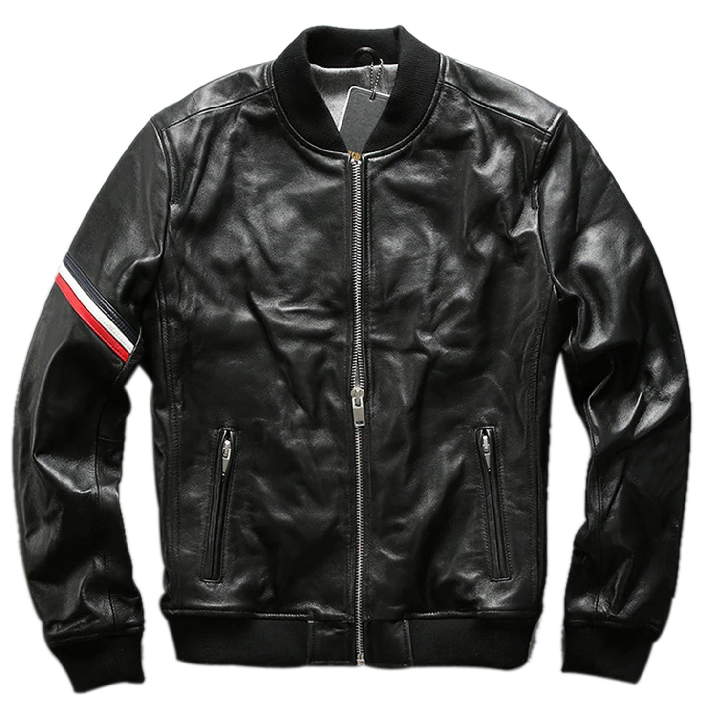 Men's Slim fit leather bomber jacket : The Lining bomber