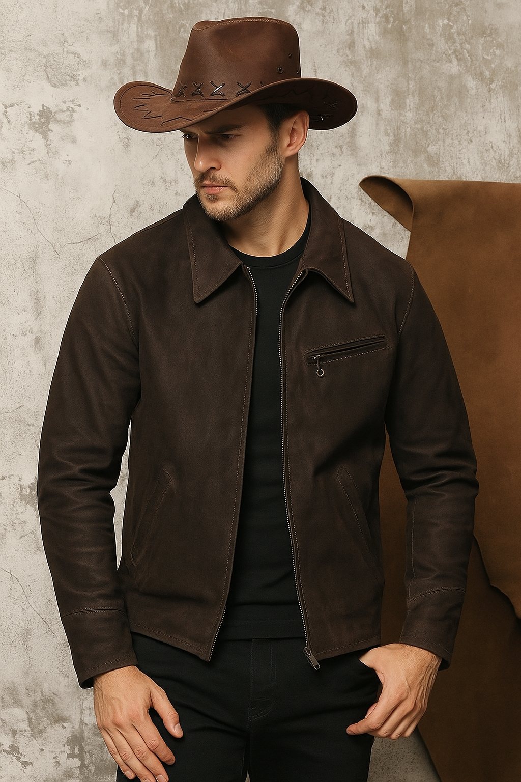 1930 Lapel Slim-fit vintage biker styled leather jacket for men