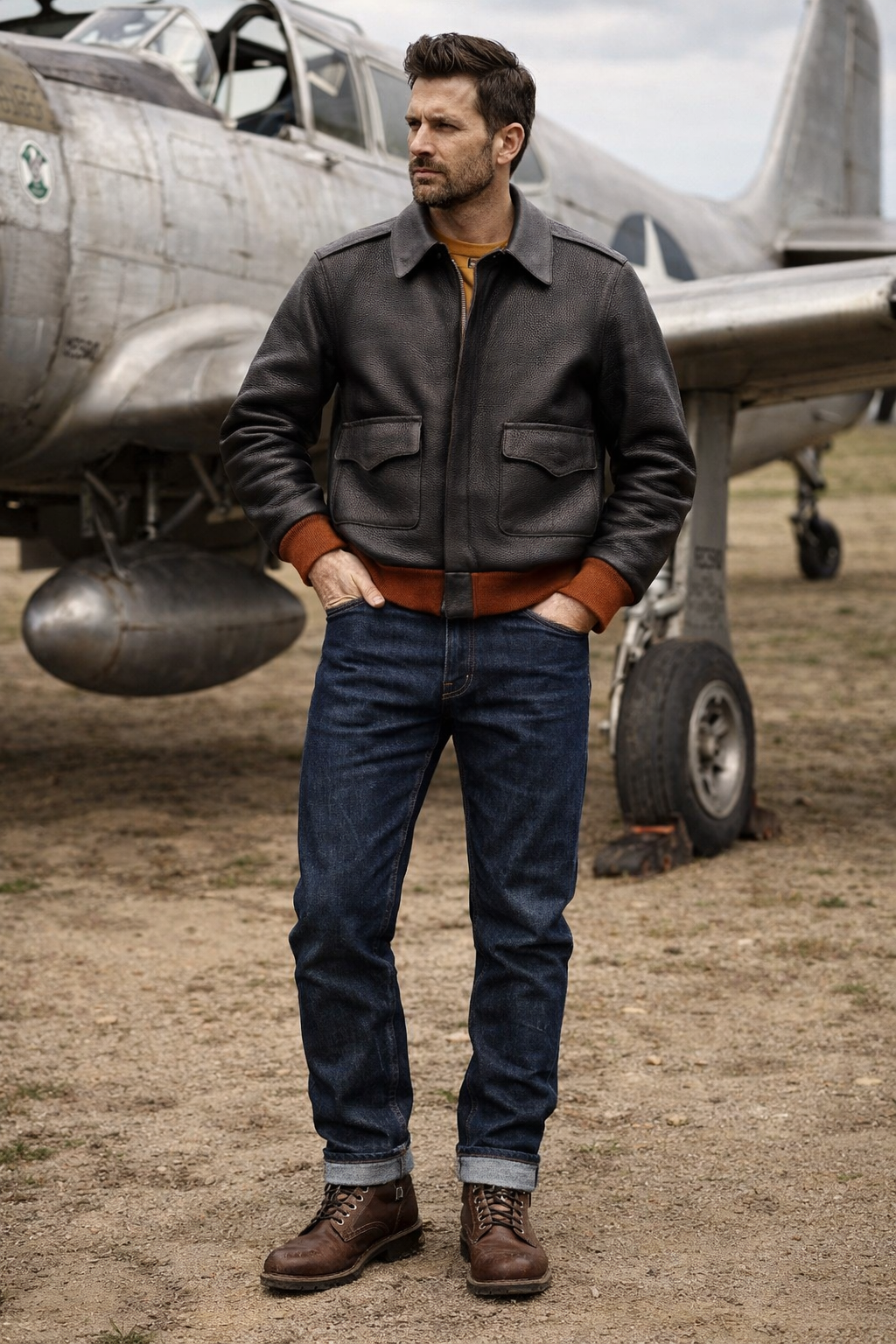 Blouson d'aviateur en cuir A2 par NorthmanPlus American Vintage A2-27752N+ Blouson de pilote en cuir de veau huilé et ciré, au tannage végétal, lavé, de fabrication italienne.
