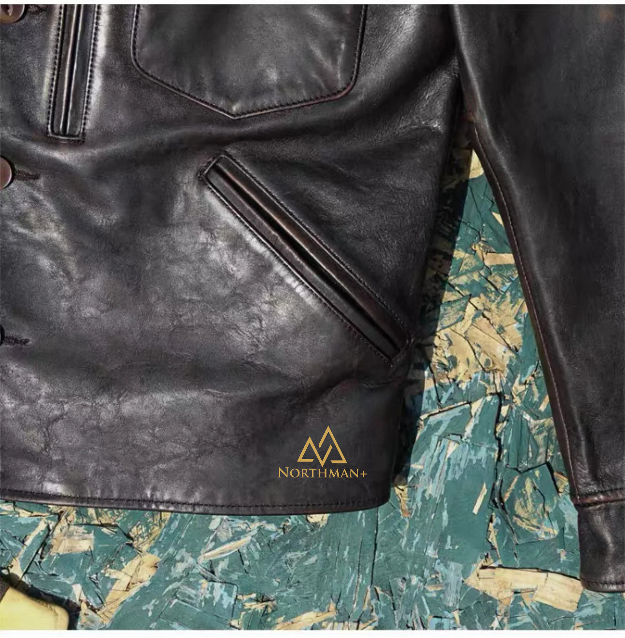 Veste en cuir véritable pour hommes en cuir de veau rétro américain classique des années 1940, à revers, en cuir de veau vieilli lavé "Tea Core"