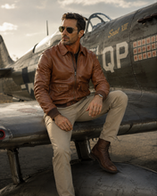 American Vintage Washed Aged Goatskin Jacket Men's A2 Bomber Jacket Lapel Flight Suit Genuine Leather Jacket