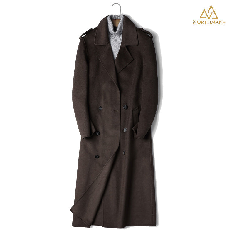 Trench-coat britannique en laine marron pour homme