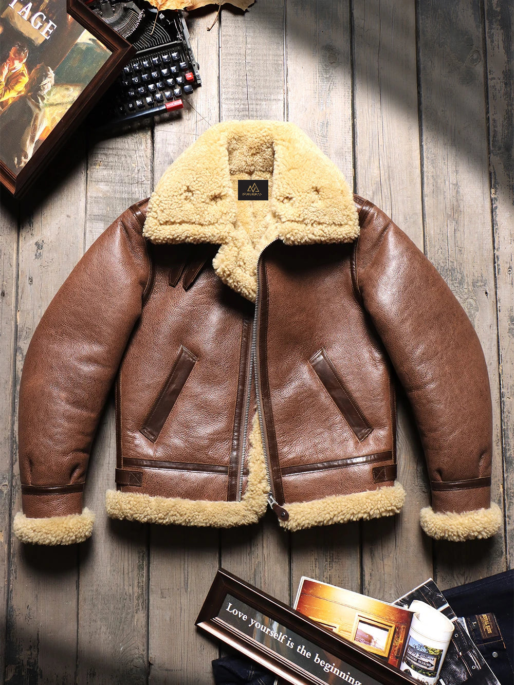 Blouson aviateur classique en cuir de mouton B-3 marron de Northman+