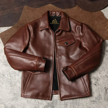NorthmanPlus Vintage Men's Lapel Collar Heavy-duty Wax Dyed CalfSkin Motorcycle Leather Jacket