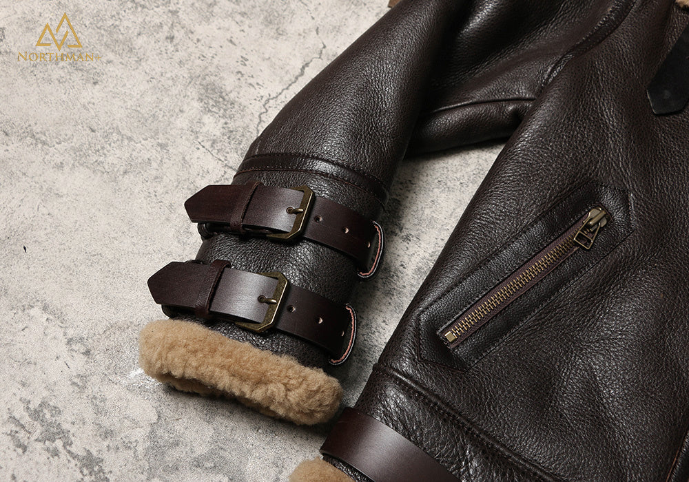 Blouson aviateur classique en cuir de mouton shearling B-3 par Northman+