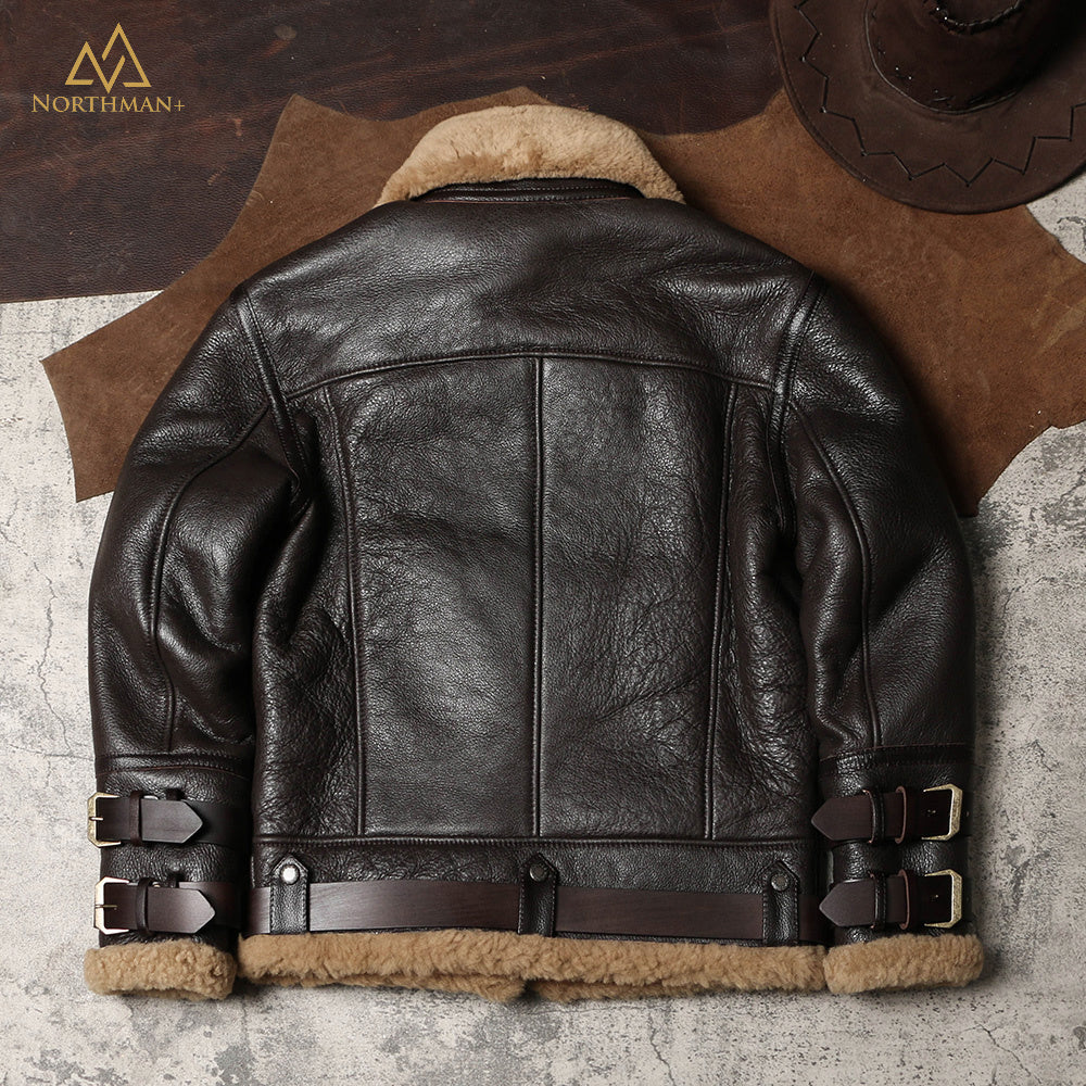 Blouson aviateur classique en cuir de mouton shearling B-3 par Northman+