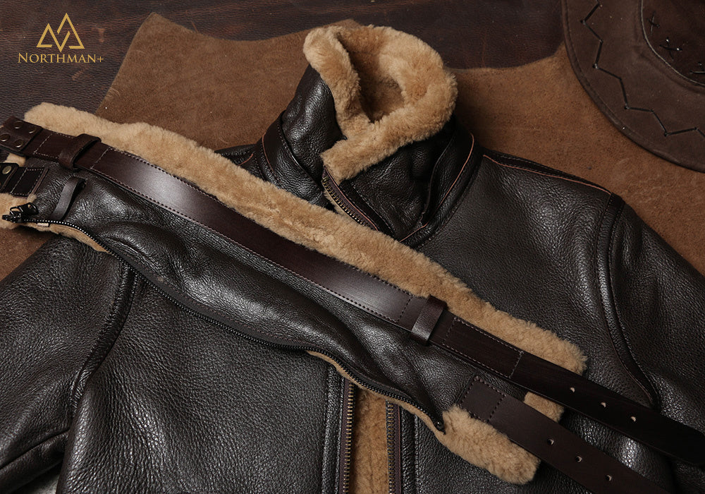 Blouson aviateur classique en cuir de mouton shearling B-3 par Northman+