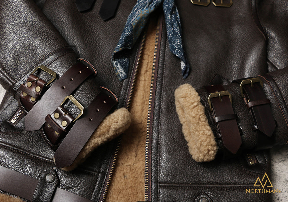 Blouson aviateur classique en cuir de mouton shearling B-3 par Northman+