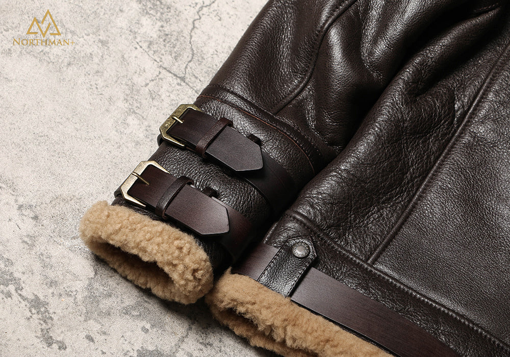 Blouson aviateur classique en cuir de mouton shearling B-3 par Northman+