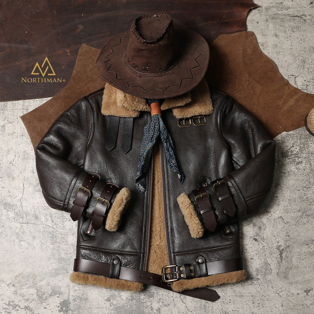 Blouson aviateur classique en cuir de mouton shearling B-3 par Northman+