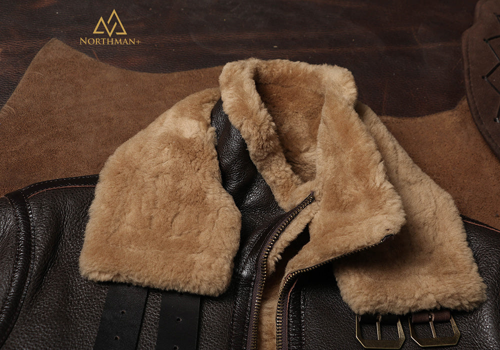Blouson aviateur classique en cuir de mouton shearling B-3 par Northman+