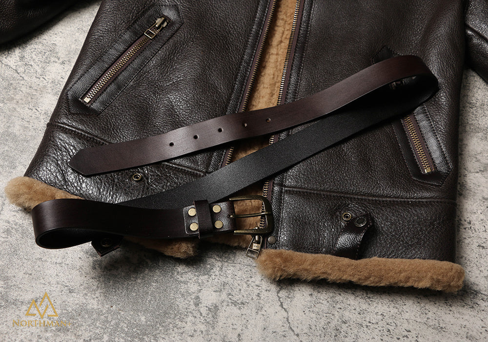 Blouson aviateur classique en cuir de mouton shearling B-3 par Northman+