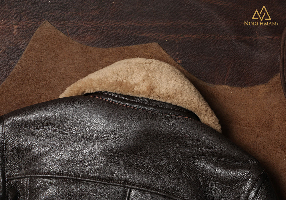 Blouson aviateur classique en cuir de mouton shearling B-3 par Northman+