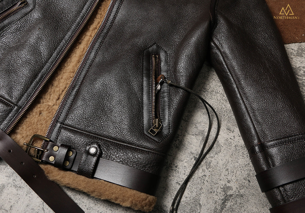 Blouson aviateur classique en cuir de mouton shearling B-3 par Northman+