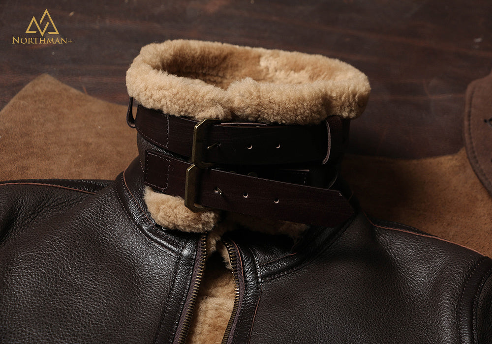 Blouson aviateur classique en cuir de mouton shearling B-3 par Northman+