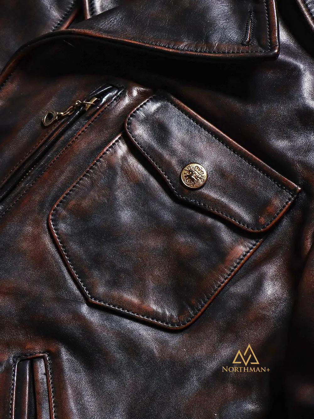 Veste en cuir véritable pour hommes en cuir de veau rétro américain classique des années 1940, à revers, en cuir de veau vieilli lavé "Tea Core"