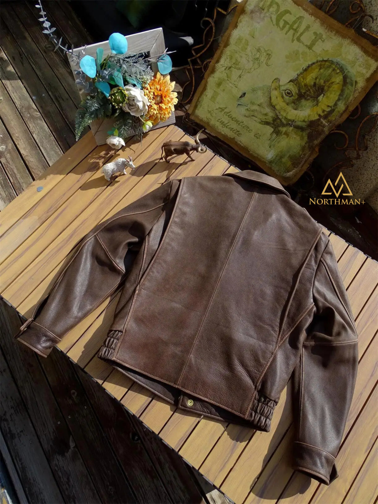 Blouson de motard NorthmanPus en cuir de veau pleine fleur brossé « California Ranger American Vintage » pour homme