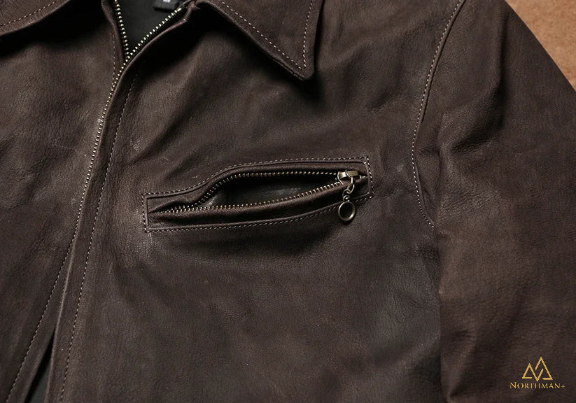 1930 Lapel Slim-fit vintage biker styled leather jacket for men