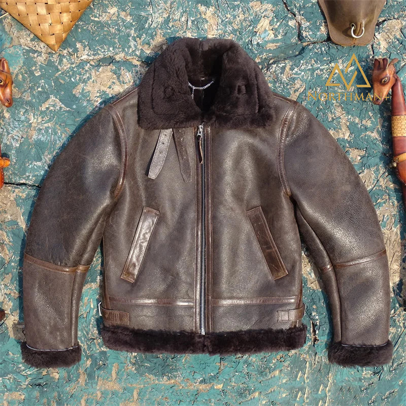 Blouson aviateur en cuir d'agneau Shearling B-6 classique par Northman+