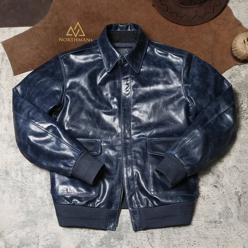 TYPE A2 The Great Escape Veste en cuir A2 Blouson en cuir souple en veau batik Revers vintage