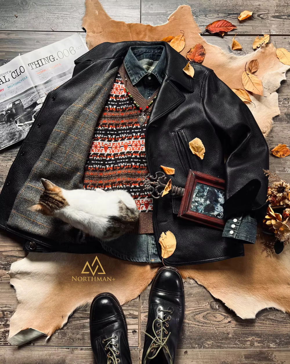 Blouson en cuir épais vintage