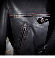 NorthmanPlus Water Dyed Calfhide Classic Rancher Men's Removable Belt Trench Coat 740 Double Breasted Real Wool Collar Coat