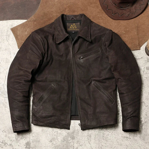 1930 Lapel Slim-fit vintage biker styled leather jacket for men