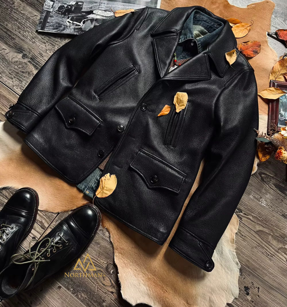 Blouson en cuir épais vintage