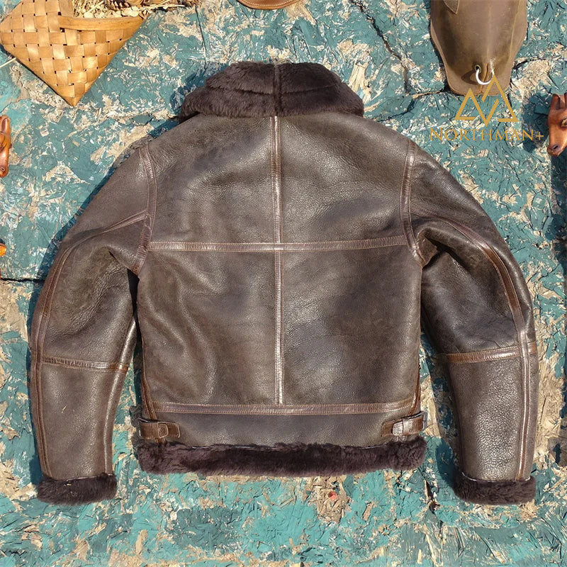 Blouson aviateur en cuir d'agneau Shearling B-6 classique par Northman+