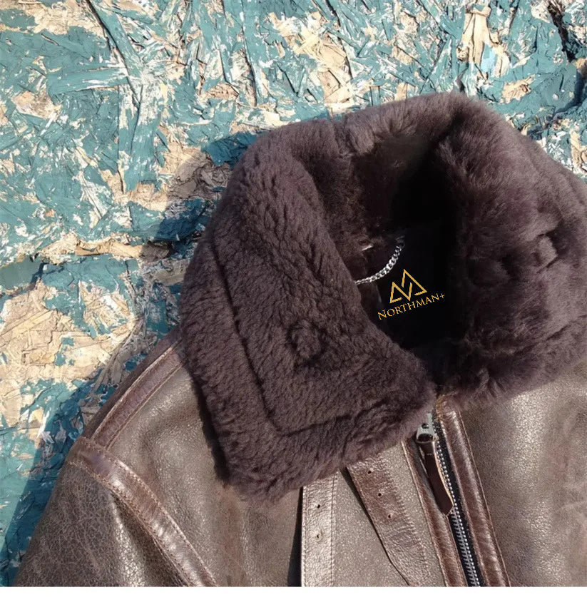 Blouson aviateur en cuir d'agneau Shearling B-6 classique par Northman+