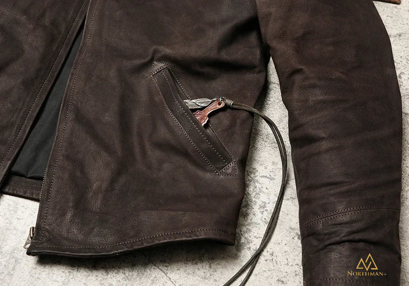 1930 Lapel Slim-fit vintage biker styled leather jacket for men