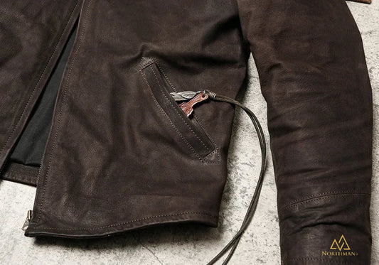 1930 Lapel Slim-fit vintage biker styled leather jacket for men