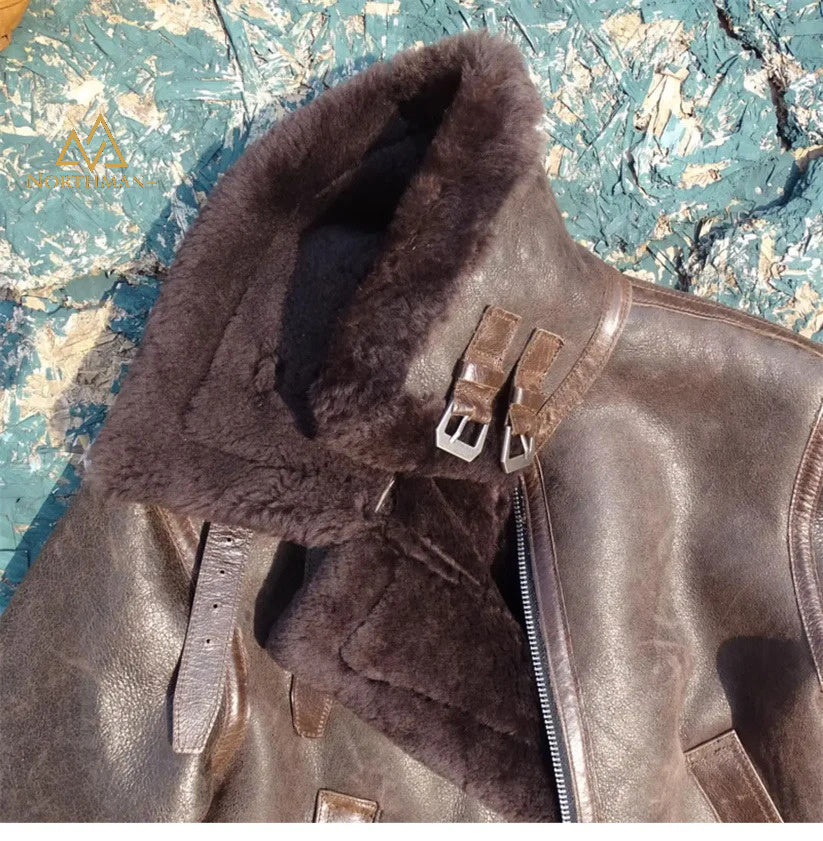 Blouson aviateur en cuir d'agneau Shearling B-6 classique par Northman+