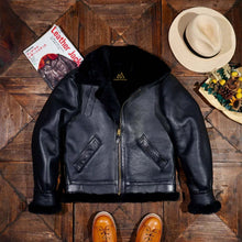 Classic B-3 Sheepskin Shearling Leather Bomber Jacket in Black by Northman+