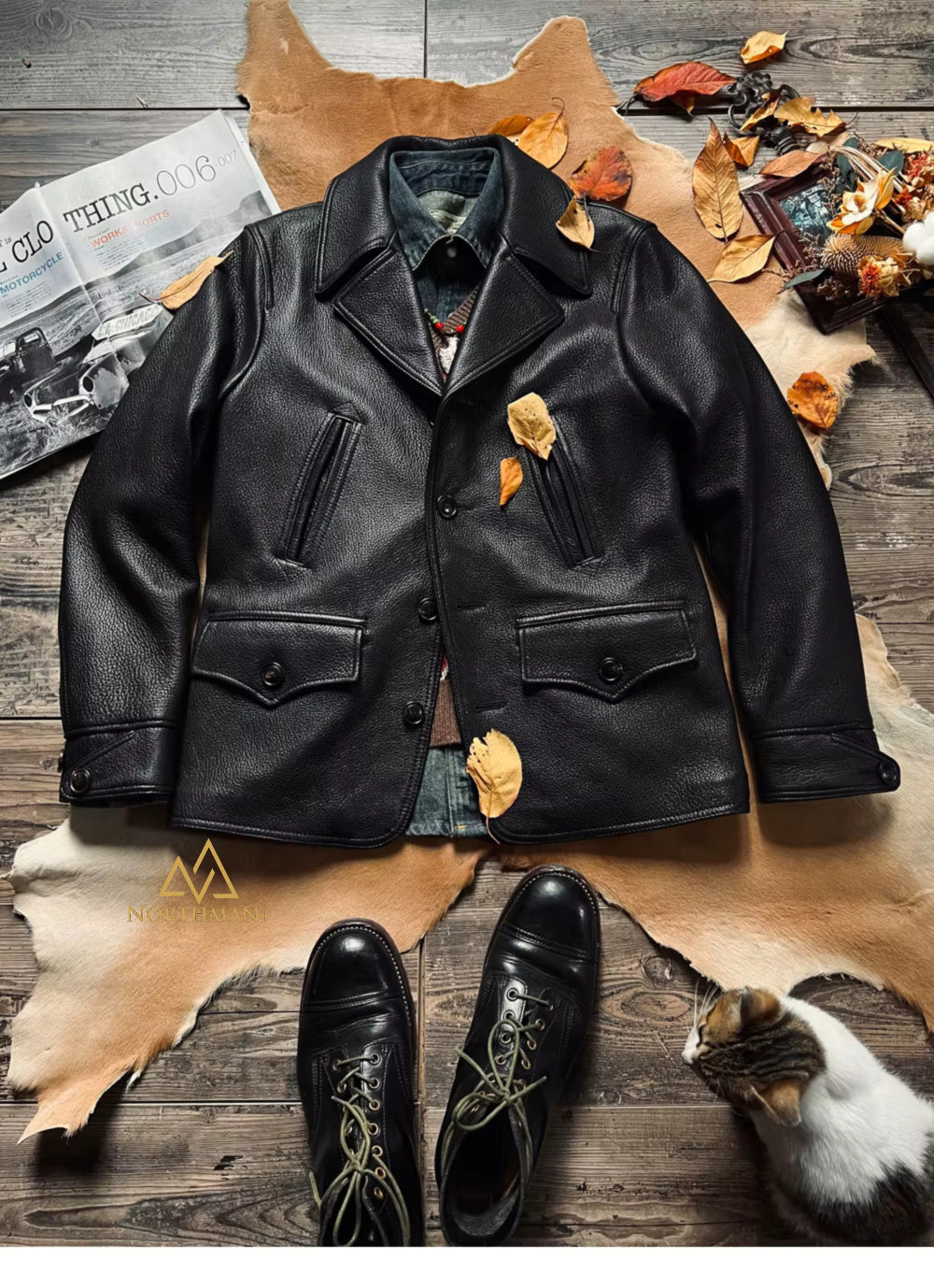 Blouson en cuir épais vintage