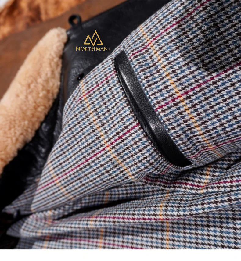 Manteau trench-coat classique Rancher en veau teinté NorthmanPlus pour homme avec ceinture amovible, col en laine véritable, croisé, 740