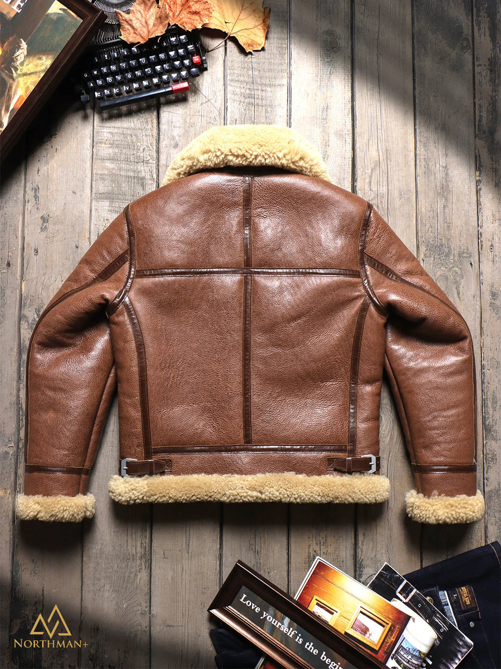 Blouson aviateur classique en cuir de mouton B-3 marron de Northman+
