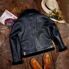 Classic B-3 Sheepskin Shearling Leather Bomber Jacket in Black by Northman+