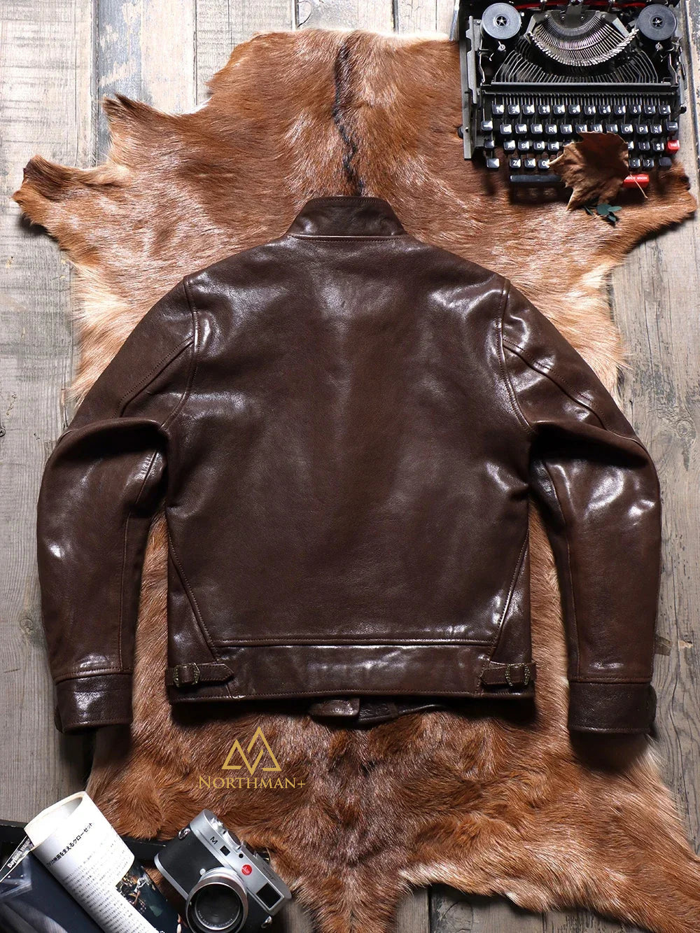 Veste vintage en cuir véritable pour homme NorthmanPlus en chèvre tannée végétalienne avec col en orge des Highlands