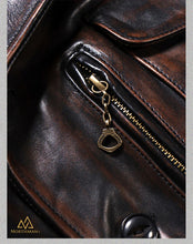 Washed Old Tea Core calfskin Leather 1940s Classic American Retro Lapel Men's Genuine Leather Jacket