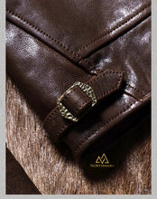 NorthmanPlus Washed Vegetable Tanned Goatskin Men's Highland Barley Collar Vintage Genuine Leather Jacket