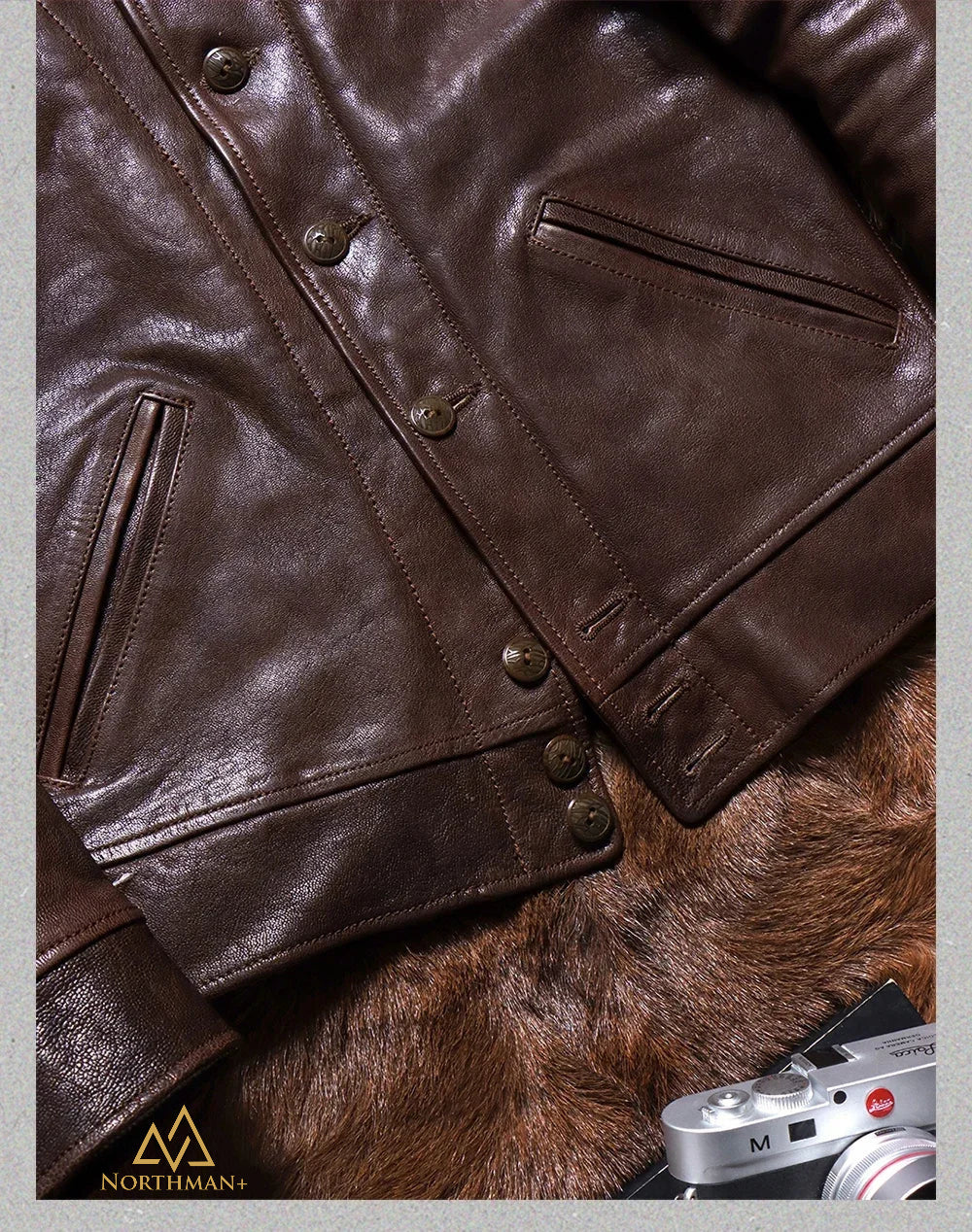 Veste vintage en cuir véritable pour homme NorthmanPlus en chèvre tannée végétalienne avec col en orge des Highlands